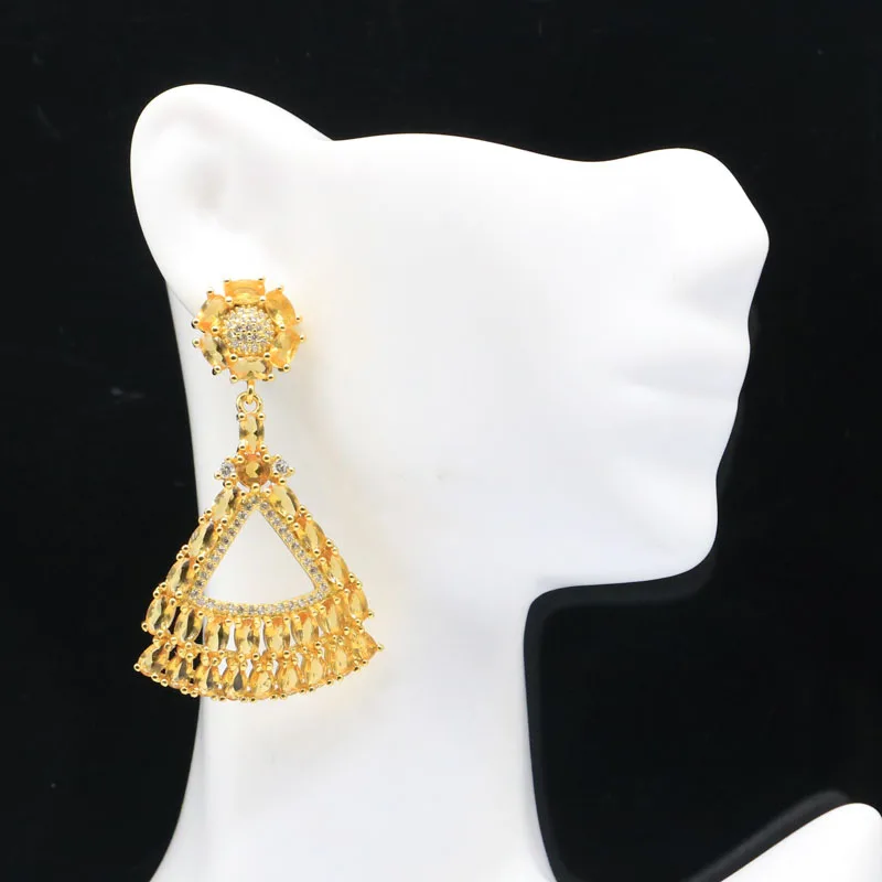 

52x31mm Gorgeous 12.3g Golden Citrine Women Wedding Gold Silver Dangle Earrings
