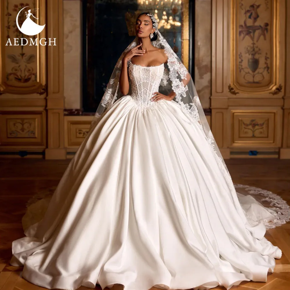 

Aedmgh A-Line Elegant Wedding Dresses Strapless Sleeveless Vestido De Novia Lace Embroidery Classic Custom Made Bridal Gown