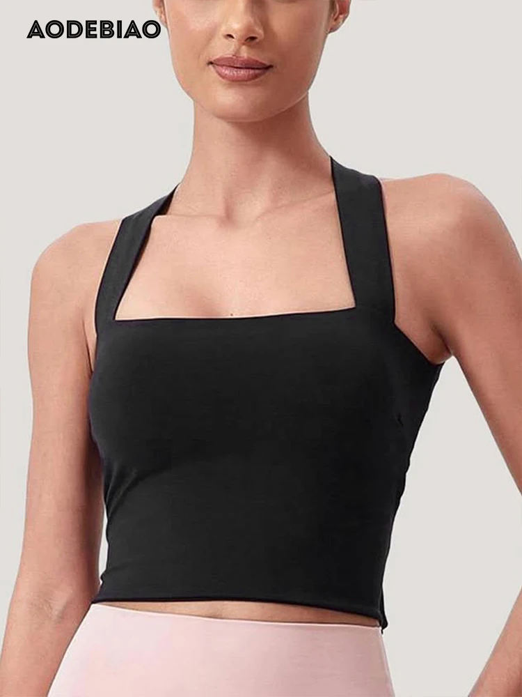

AODEBIAO Women's Sports Fitness Yoga Camis Summer Sexy Slim Backless Crop Top Women Streetwear Bandage Fashion Casual Camisole