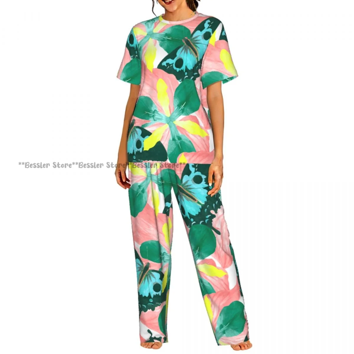 

Женские пижамные комплекты для дома и сна с винтажным принтом бабочек и цветов, с коротким рукавом