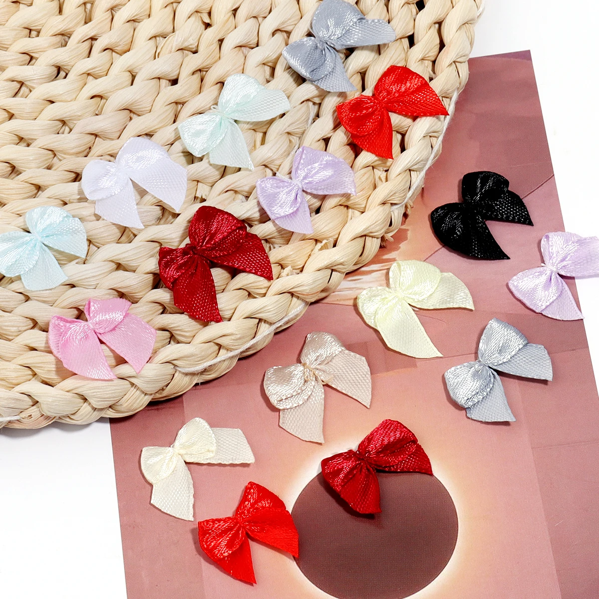 100 pçs/lote poliéster fita de cetim arcos coloridos mini fita gravata borboleta para diy roupas artesanais costura festa decoração suprimentos