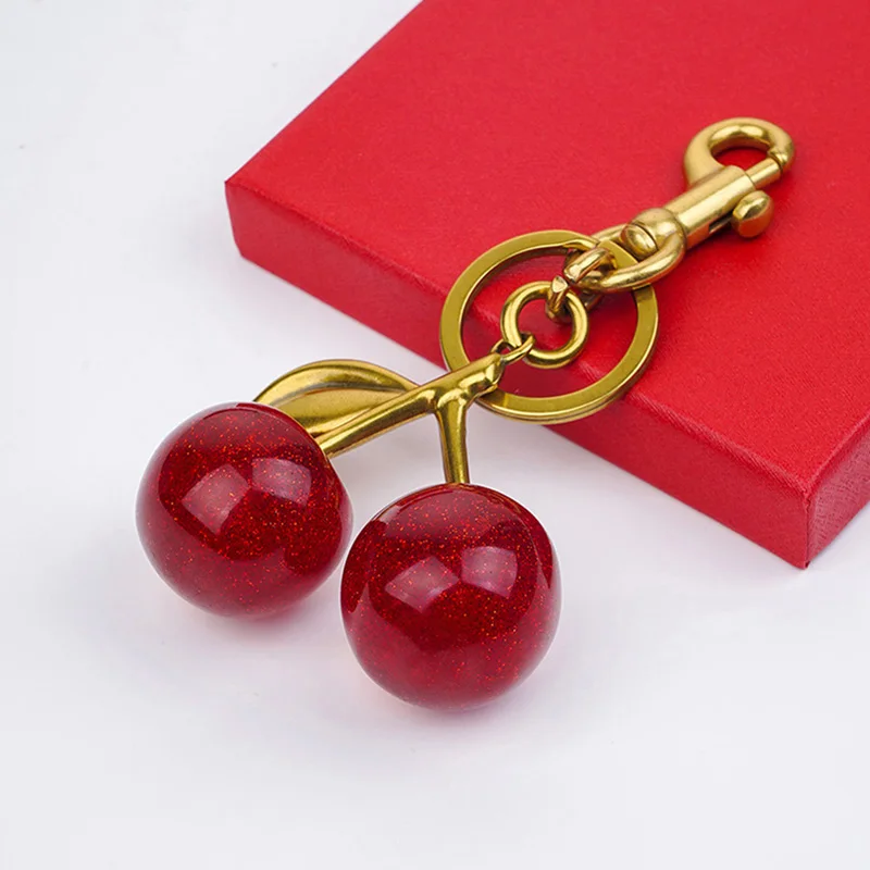 Handbag Pendant Keychain Cherry Bag Charm with Key Ring Women's Exquisite Internet-famous Crystal Cherry Bag Accessories