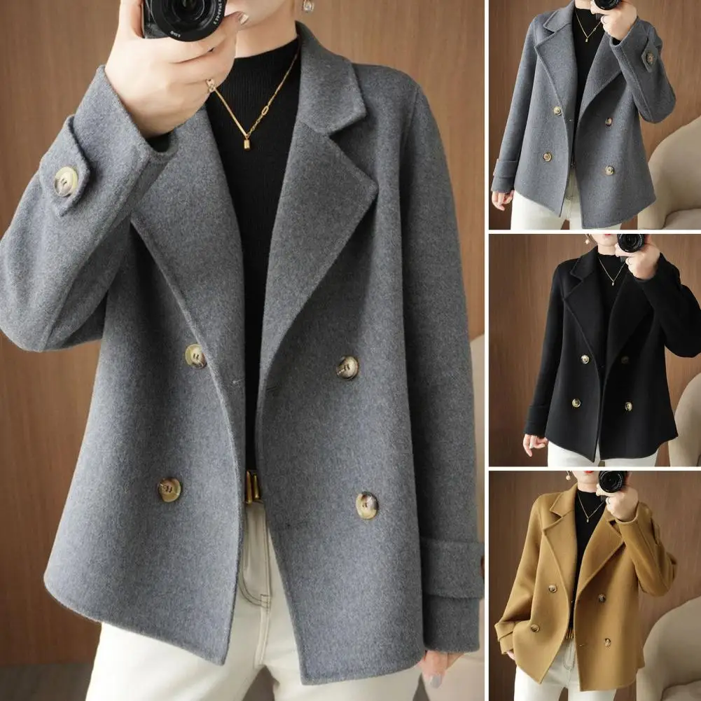 2025 New Autumn Winter Fashion Korean Woolen Jacket Women Suit Collar Double-Breasted Coats Female Casual Wool Outerwear Tops