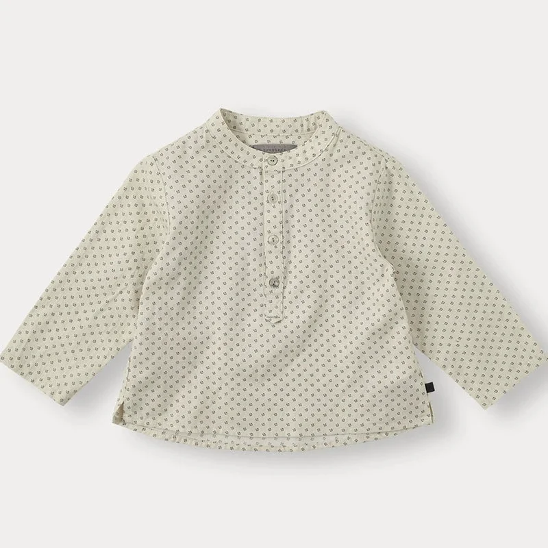 Cotton  Shirt Boys Henley Neck Pocket Casual Long Sleeve Stripe Boys Tops T-shirts Children's Vintage Streetwear for 2-8T