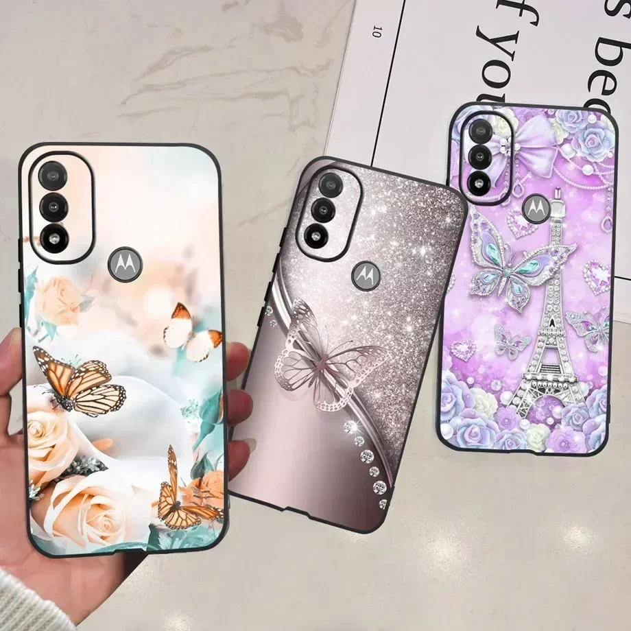 Casing Motorola Moto E20, sarung HP silikon lembut TPU hitam, penutup kupu-kupu warna-warni lukisan untuk Motorola E20 E 20 6.5"