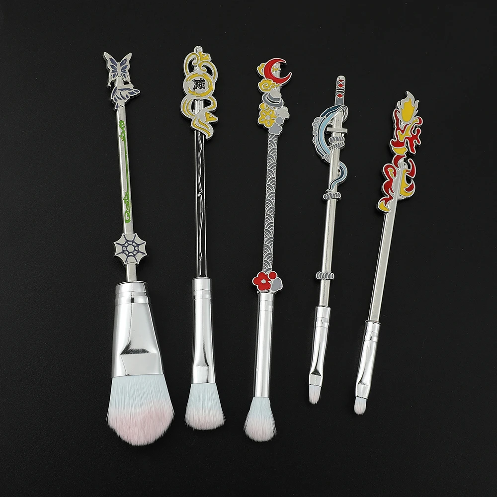 5pcs Demon Slayer Makeup Brush Set Anime Cosplay Makeup Brush Face Cosmetic Powder Highlight Blending Eyebrow Eyeshadow Brush