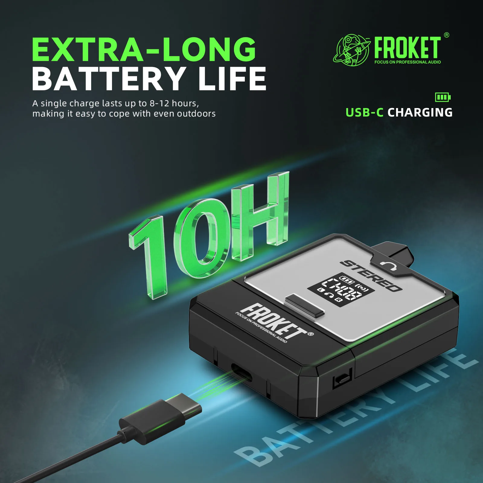 무대 모니터링을 위한 휴대용 리튬이온 충전식 시스템인 ET-24 스테레오 무선 인이어 모니터링 시스템