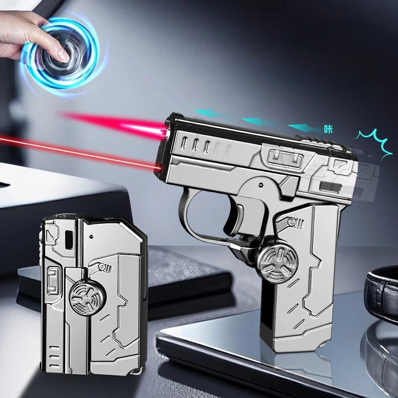 Deformable Foldable Decompression Spray Gun Lighter Windproof Red Flame Cool Pistol Shape Gyro Toy Men'S Cigarette Accessories - Image 3