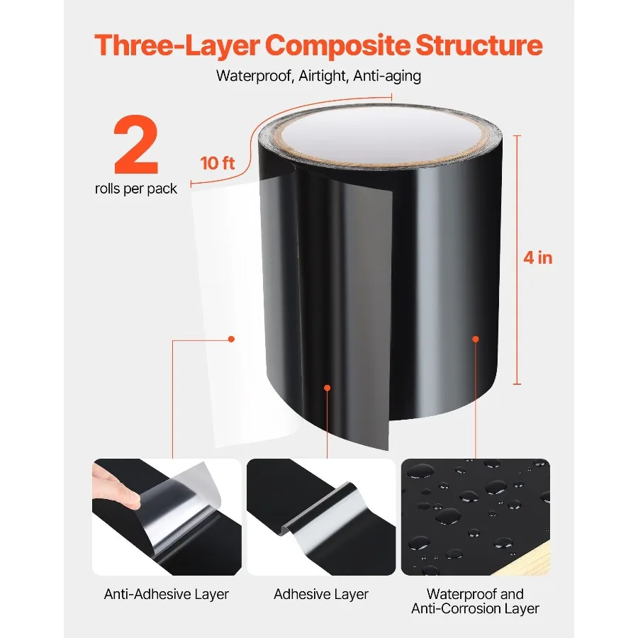 

Водонепроницаемая заплатка и уплотнительная лента, 4 дюйма x 10 футов, упаковка из 2 шт., устойчивая к атмосферным воздействиям водонепроницаемая лента для утечек и ремонта, отслаивания и