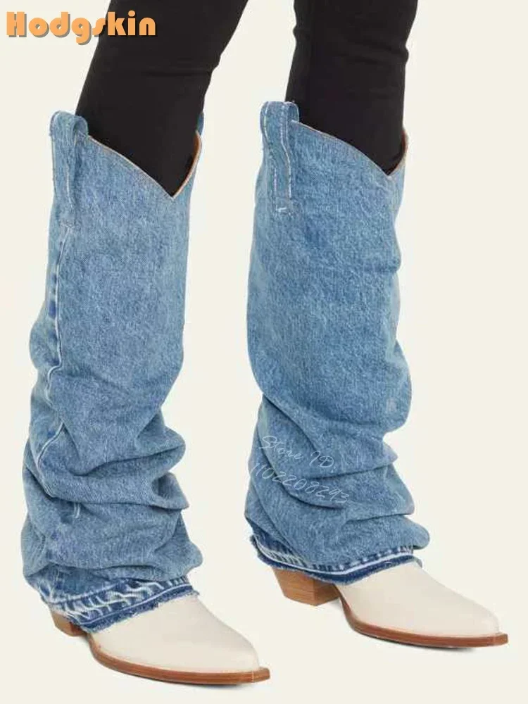 Сапоги в стиле вестерн с острым носком в стиле ретро, замшевые однотонные плиссированные сапоги до колена на танкетке, осень 2021, женская современная обувь в уличном стиле