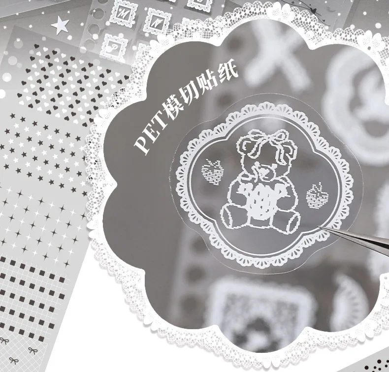 Journal GO 30-seitiges Spitzen-Polkadot-PET-Aufkleberbuch Ästhetisches Scrapbook DIY Niedliche Aufkleber für Karten, Tagebücher, Bastelarbeiten und Dekoration – Detail 2