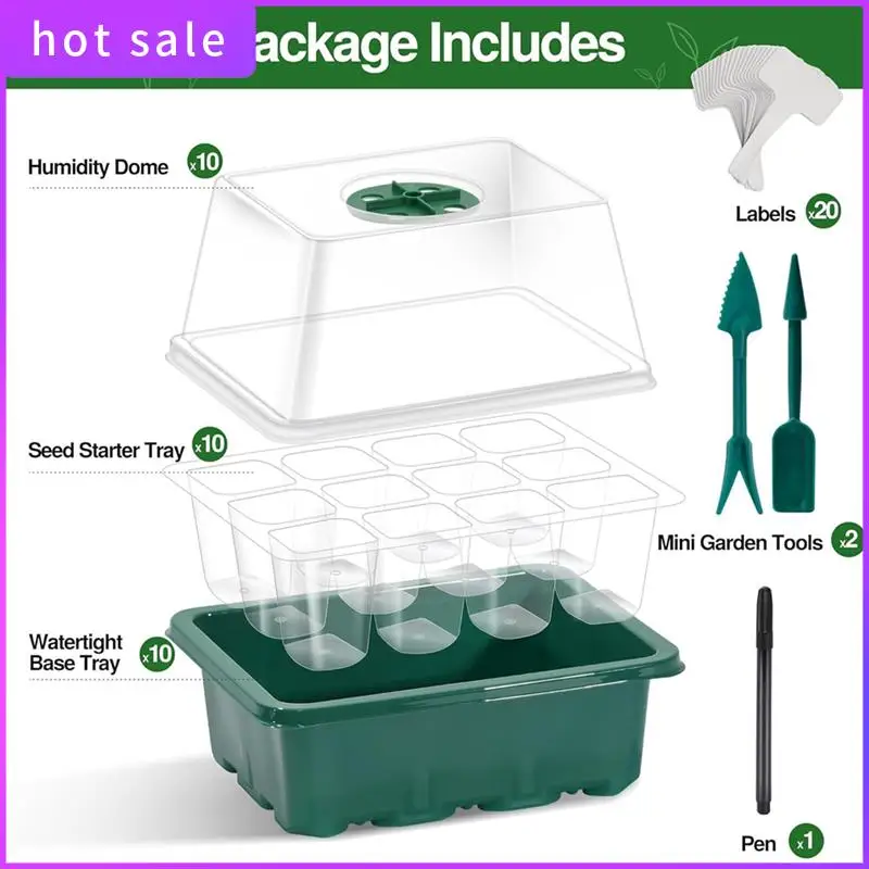 

10 Pack Heightened Lids Seed Starter Tray 120 Cells Seed Starter Kit With Humidity Dome, Black
