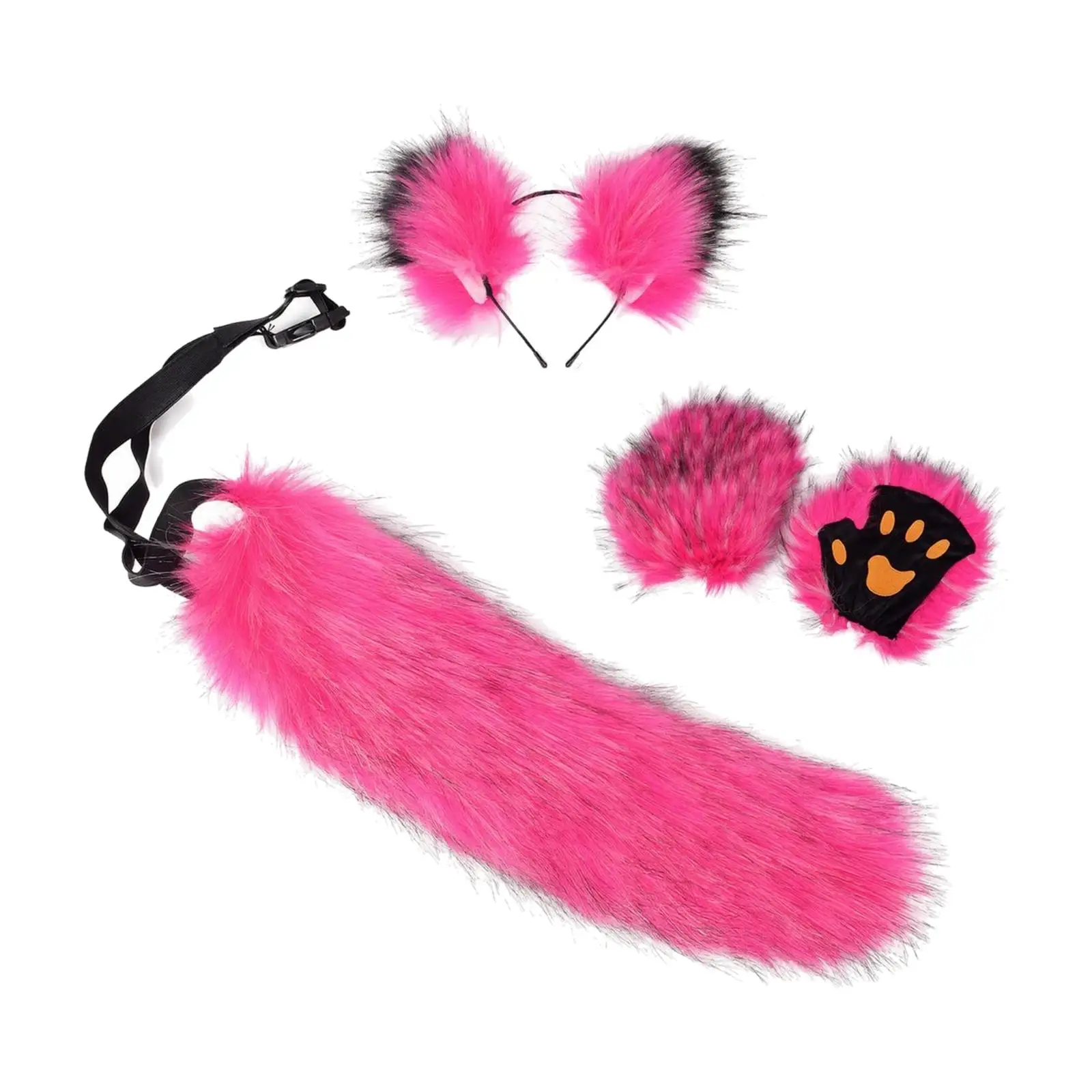 Cosplay Accessory Ensemble Lightweight Soft Faux Plush Animal Costume Accessory Set Furry Ears Headband Tail Paw Gloves Set