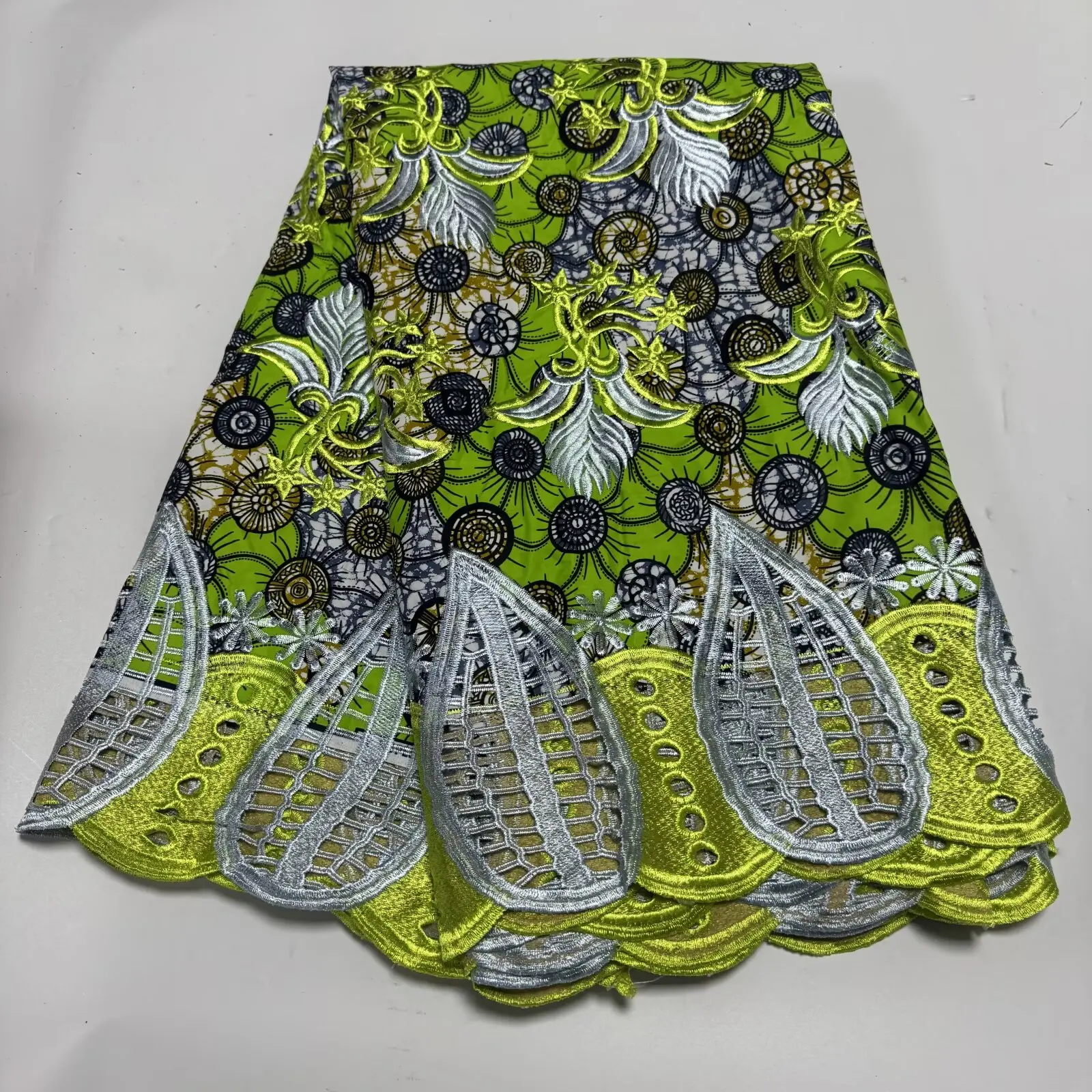 African Wax With Cord Lace, Cotton Wax Prints Luxury Ankara Fabric Guipure Embroidery Women Dress Loincloth 6 Yards view 3