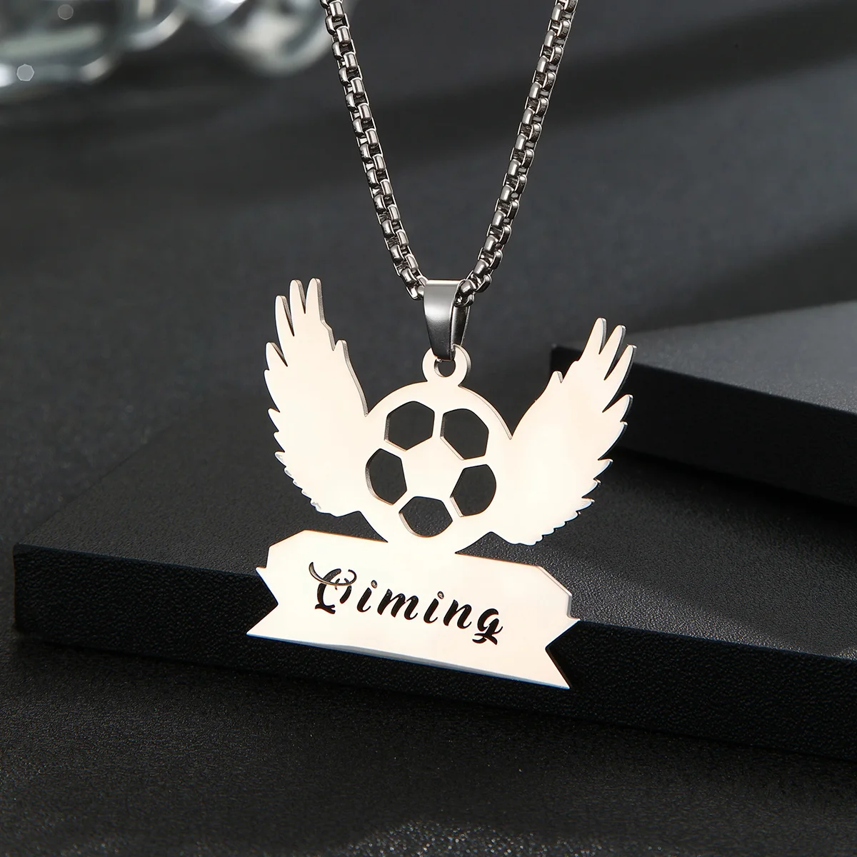 Cxwind Stainless Steel Custom Name Football Pendant Necklace Personality Soccer Clavicle Charming Choker Sport Lover Jewelry