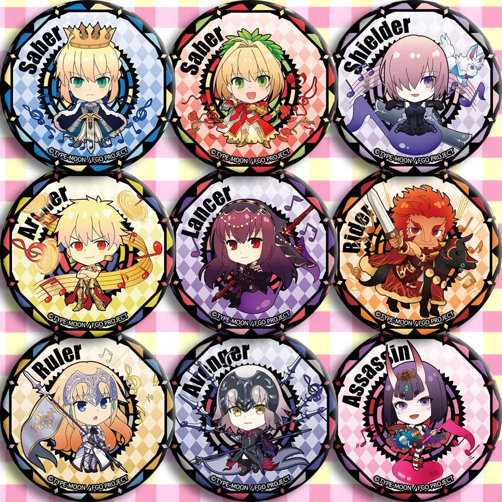 Saber Novidade Cosplay Trajes para Crianças, Uso Especial, Estilo Quente, Emblema, Periféricos Anime, Decoração Mochila, Material Escolar, Estudantes, 58mm