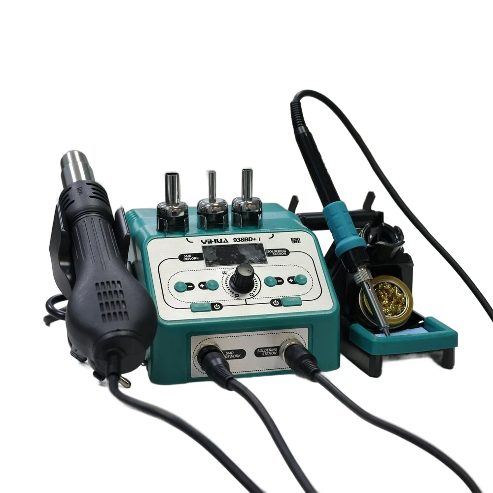 

YIHUA 938BD+-I High-Precision 2-in-1 Hot Air Gun and Soldering Iron Set, Adjustable Airflow & Celsius/Fahrenheit Display