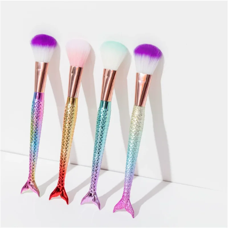 Mermaid 10-Blade Fish Tail Eyebrow Makeup Brush Set-Colorful 3D Fish Tail Brush Eyeshadow Brush Beauty Tools