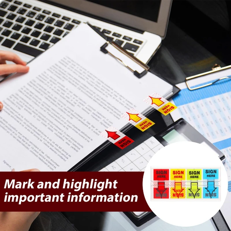 여기에 서명 스티커, 라벨 스티커, 접착 사인, 여기에 탭, 사인 포스트, 여기에 플래그, 홈 오피스 학교, 4 가지 색상, 500 개
