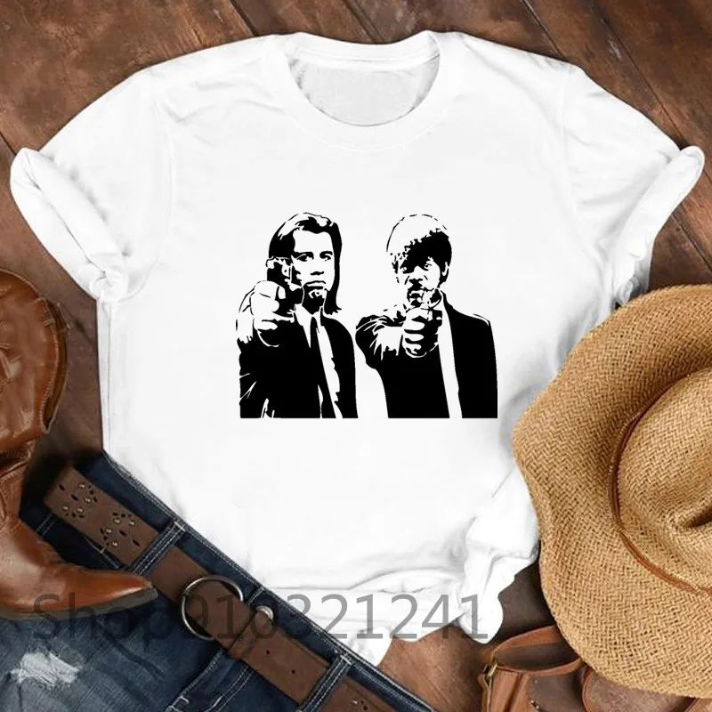 Vintage Pulp Fiction Women T-shirt Aesthetic Summer Short Sleeve Tshirt Printed Movie Harajuku Tshirt Graphic Tops Tee Female