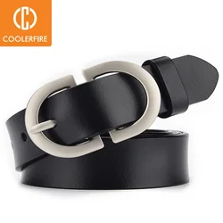 Women's Belt Genuine Leather ladies fashion metal round buckle belt jeans wild luxury brand belts for womenLD032