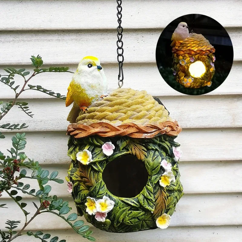 Creative Resin Garden Landscaping Bird's Nest Ornaments Outdoor Courtyard Balcony Solar Light Pendant Crafts Garden Decoration