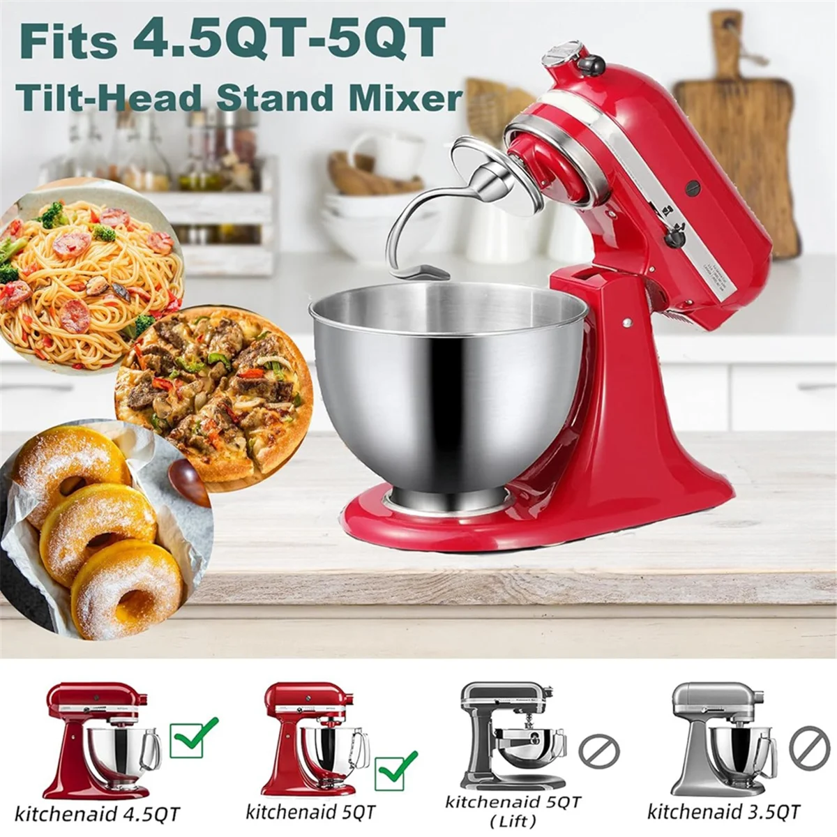 Accessorio per mixer Gancio per impastare con bordo flessibile K45WW Frusta a 6 fili per parti di mixer con supporto inclinabile da 4,5-5 litri