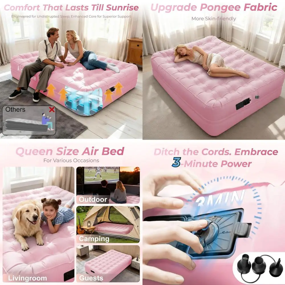 

Портативный перезаряжаемый надувной насос Queen, охлаждающая ткань, водонепроницаемый, герметичный, 18-розовый матрас для кемпинга