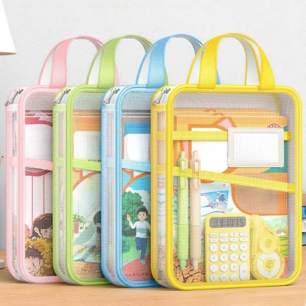 Mesh Stationery Storage Bag 3 Layers Pocket Zipper Closure Test Paper Bags Large Capacity A4 Size File Organizer School Supplies view 3
