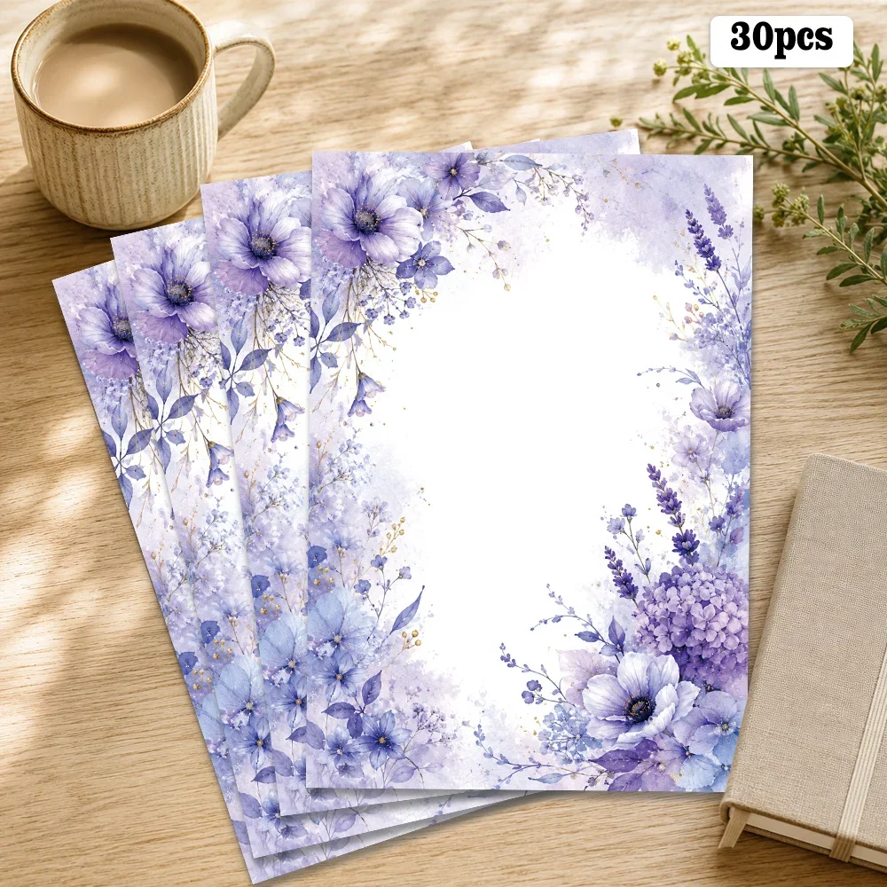 30 Sheets, B5, Light Purple Lavender Writing Paper With Glasses,lined, Unglued, Very Suitable For Notebooks, Memos, And Stickers