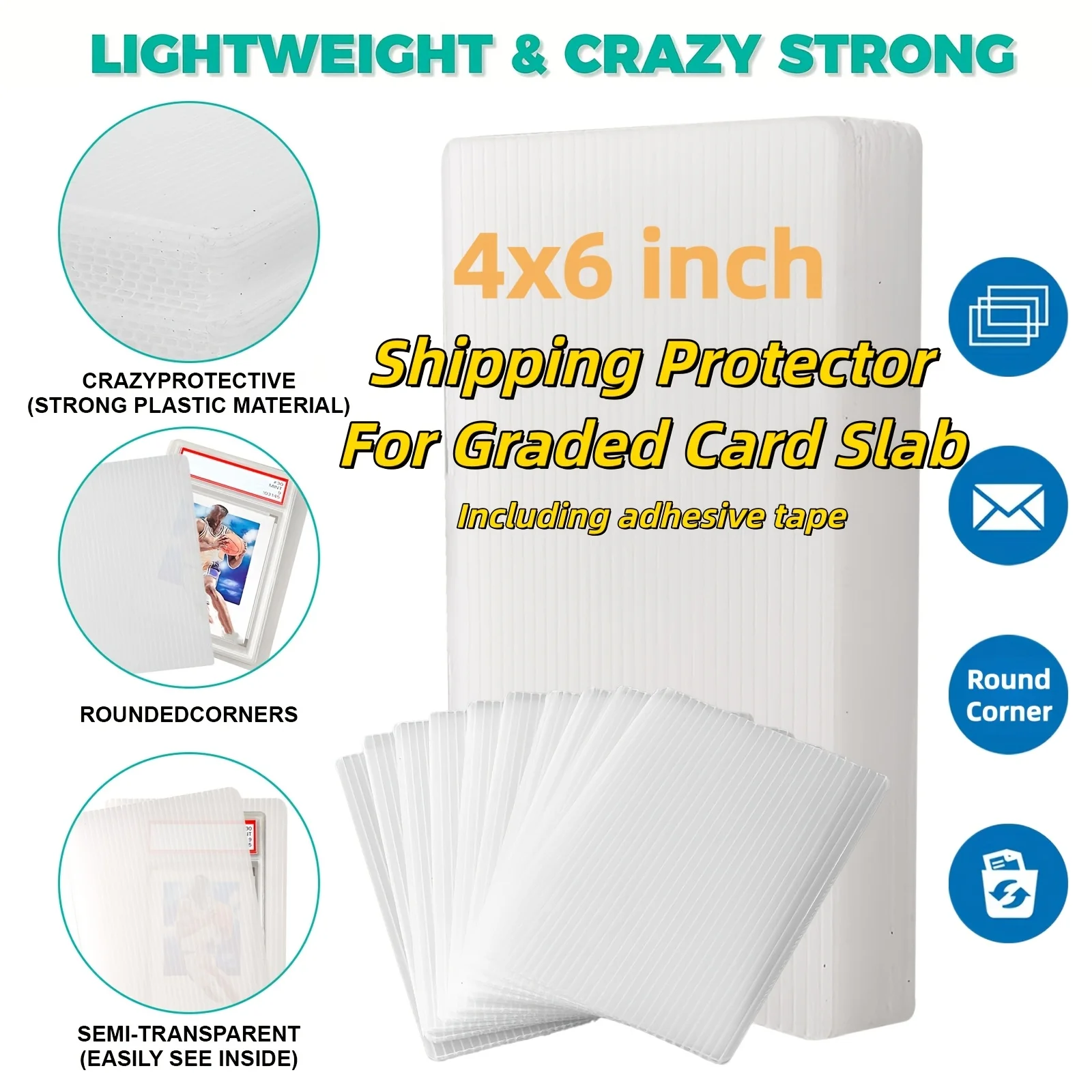 Graded Trading Card Shipping Hard Protector Plastic Sleeves Semi-Transparent w/ Tape Rounded Corners for PSA CGC BGS Sports Game