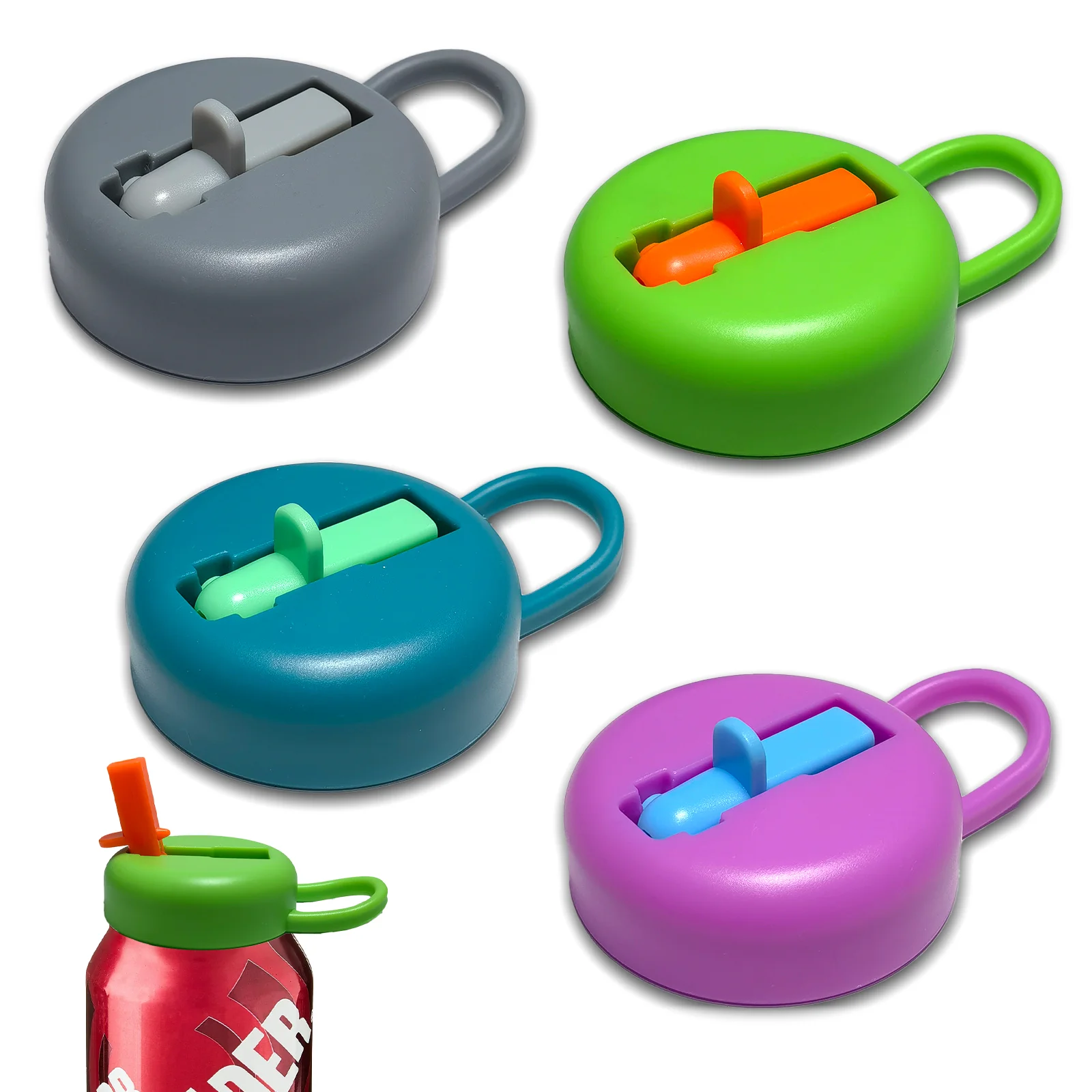 

4-Pack Reusable Silicone Soda Can Lids with Straws | BPA-Free, Leak-Proof Can Covers for Beer,Energy Drinks | Fits Standard 12oz