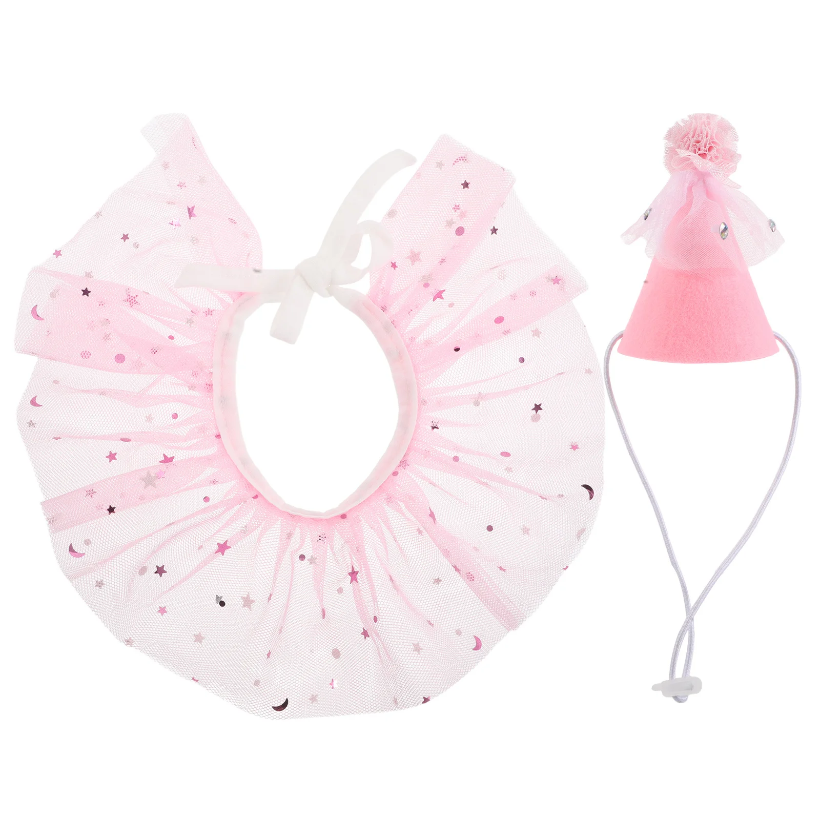 1 Juego de disfraz de princesa para mascotas, gato, perro pequeño, babero de lentejuelas con purpurina rosa, tutú de encaje, sombrero de fieltro, traje de cumpleaños, disfraz de cumpleaños para mascotas