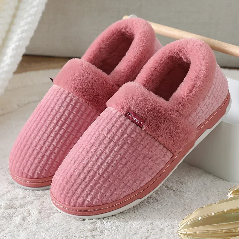 Zapatillas de casa para hombre y mujer, chanclas peludas antideslizantes de felpa para interior y dormitorio, zapatos suaves cálidos para parejas,