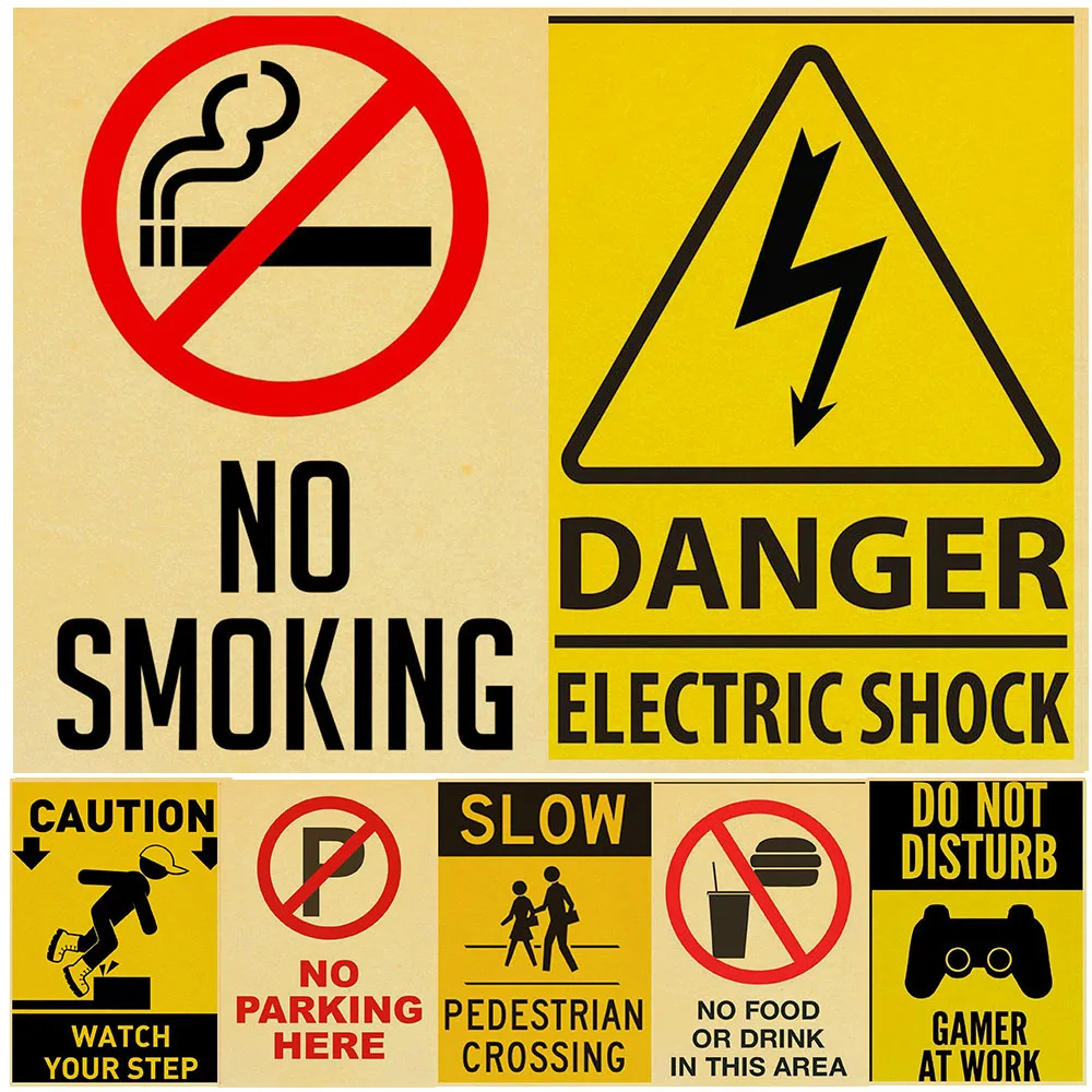 Vintage Danger Warning Signs Posters Kraft Painting Considerations in life Wall Art Decorative Murals Aesthetic