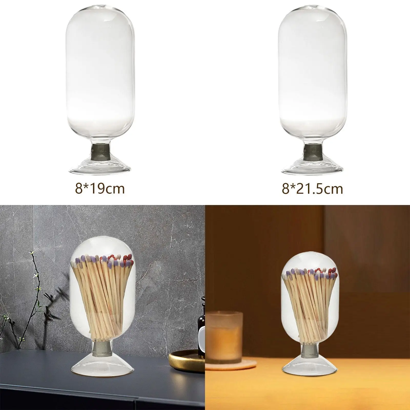 Compact Glass Match Storage Bottle Decorative Upside Down Cloche Jar Fireplace Match Holder for Home Decor