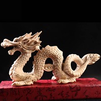 Wood Dragon Statue Sculpture Feng Shui Carved Natural Dragon Animal Miniature Figurine Good Luck Year Of Dragon Chinese New Year