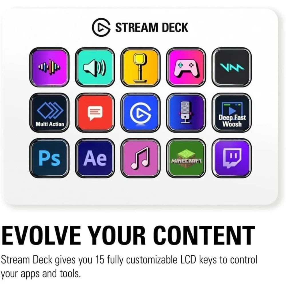 Stream Deck MK.2 White – Studio Controller,15 macro keys,trigger actions in apps and software like OBS, Twitch,YouTube and more