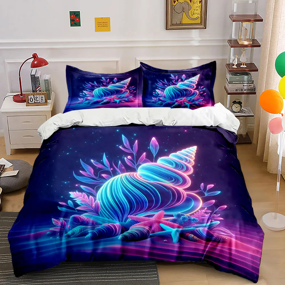 Neon Shells with Starry Elements Print Soft Comfortable Duvet Cover Bedding Set Included 1*Duvet Cover 2*Pillowcases