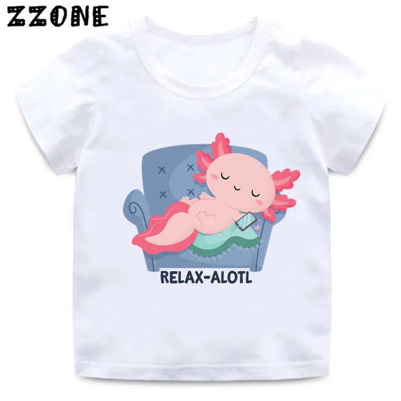 

Hot Sale Relax Axolotl Cartoon Kids T-Shirts Cute Girls Clothes Baby Boys T shirt Summer Short Sleeve Children Tops,ooo2315