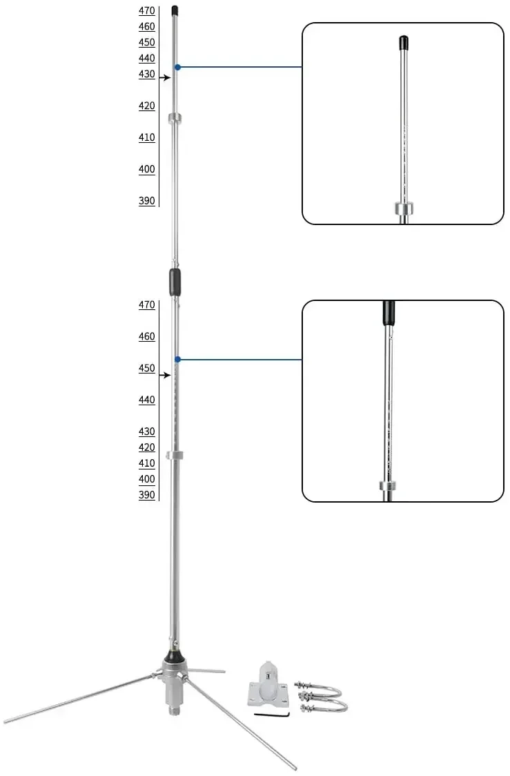 HAM Amateur Base Station Antenna Tunable GMRS Vertical Mobile Antennas 70cm 390-470MHZ 100W 6.0dBi SO239 Connector with Scale