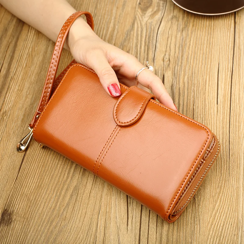 long Zipper Clutch Purse, PU Leather women Wristlet Wallet, Casual Portable Practical Card Holder