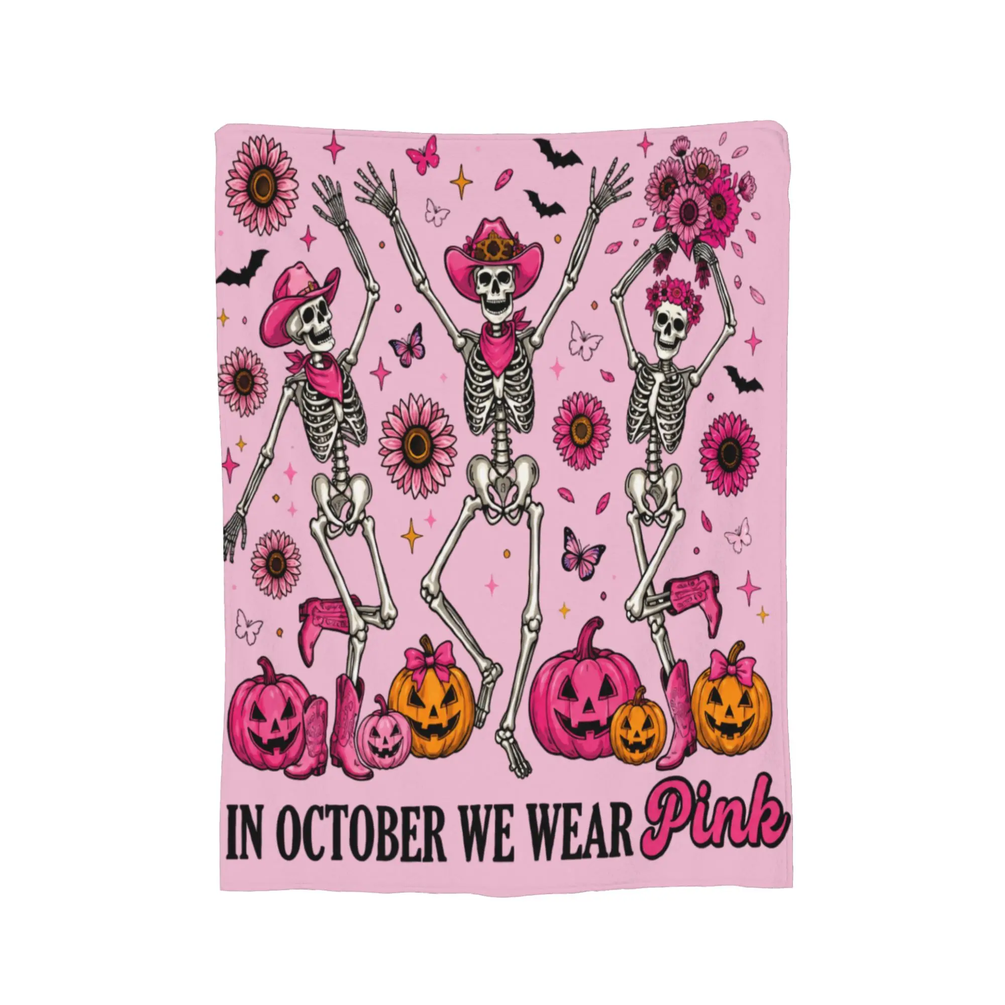 Breast Cancer Awareness Pink October Halloween Cowgirl Skeleton Spooky Season Blanket   Plush Throw Blankets Decoration Warm
