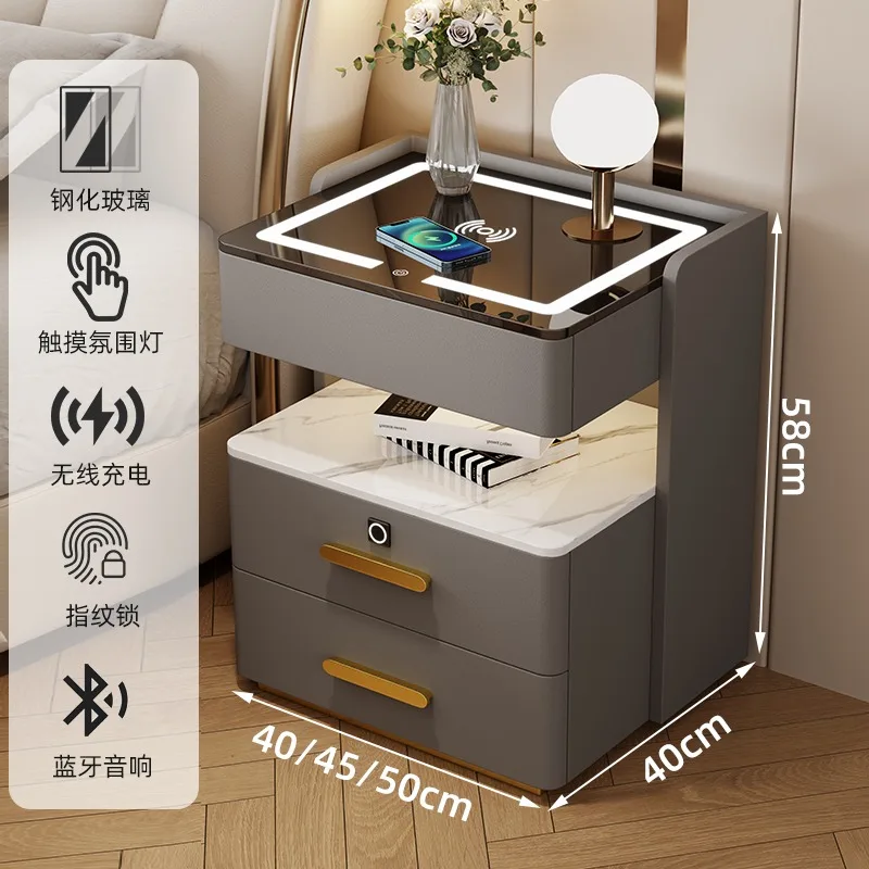 منضدة حديثة فاخرة وبسيطة من الخشب الصلب، طاولة بجانب السرير، متعددة الوظائف، شحن، تخزين، تركيب مجاني لغرفة النوم #4