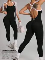 Mono con tirantes cruzados para yoga, traje de fitness, mono roscado, ejercicio sin costuras, mono de yoga de secado rápido