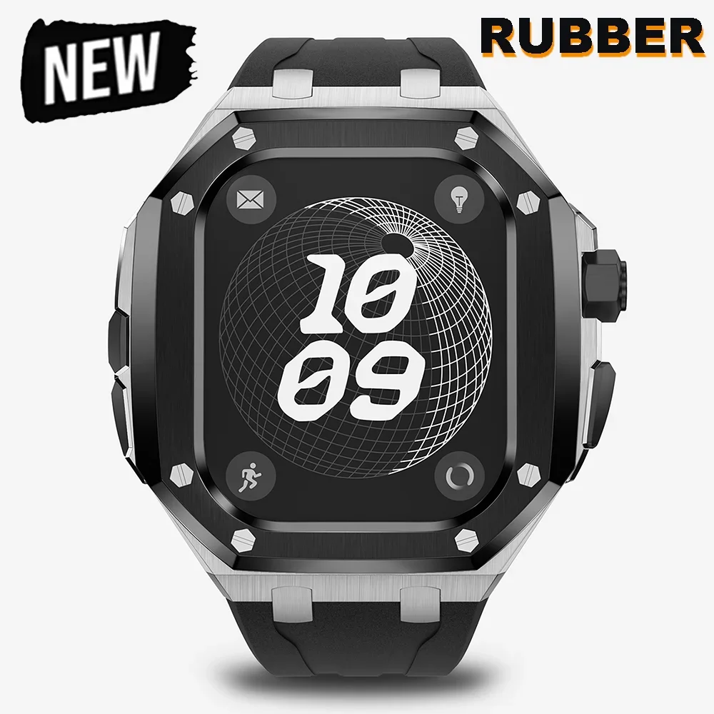 Luxury Titanium Alloy Modification Kit For Apple Watch Ultra 2 1 49mm Fluororubber Strap For Iwatch Series 9 8 7 6SE 5 45MM 44MM