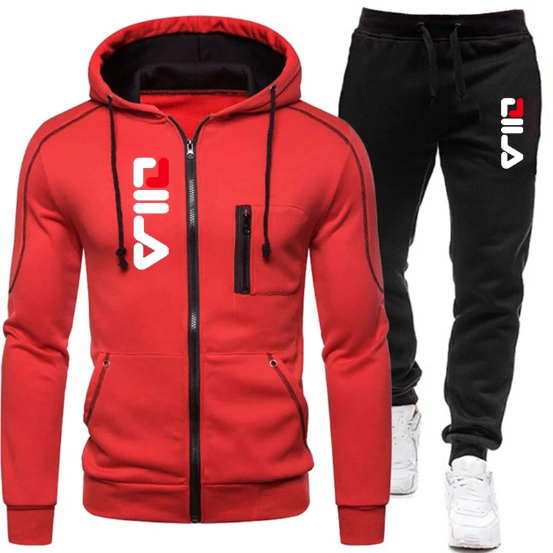 Fashion Tracksuit Men\'s Zipper Pullover Hoodies and Sweatpants Jogging Suit Male Autumn Winter Sportswear