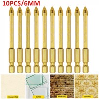 10pcs 6mm Drill Bit Ceramic Tile Marble Glass Spear Head Hex Shank Workshop Equipment Power Tools Parts Drill Bits