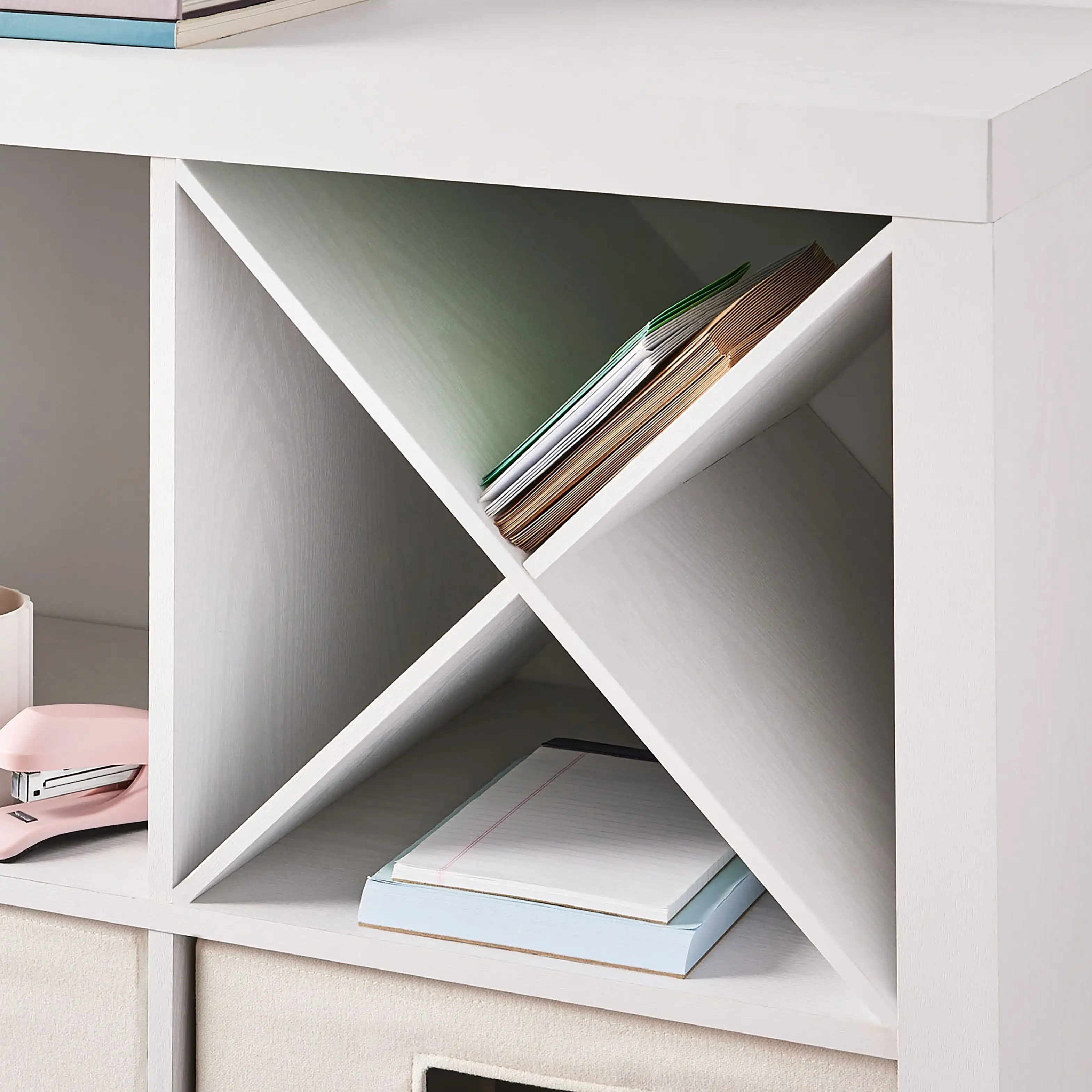 

8-Cube Organizer with 4 X-Shelf Inserts, White Texture