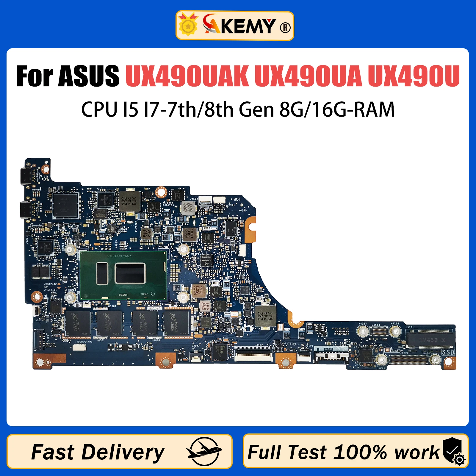 

AKEMY UX490U For ASUS Zenbook UX490UAK UX490 UX490UA UX490UAR UX3490UA Laptop Motherboard CPU I5 I7-7th/8th Gen 8G/16G-RAM